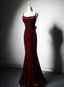 Elegant Burgundy Spaghetti Straps Velvet Mermaid Prom Dresses Prom Dresses