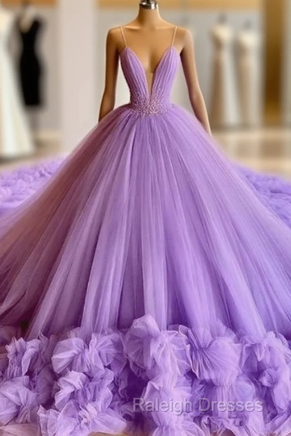 Sexy Spaghetti Straps Lavender Tulle Wedding Dresses Beading Bodice Main image