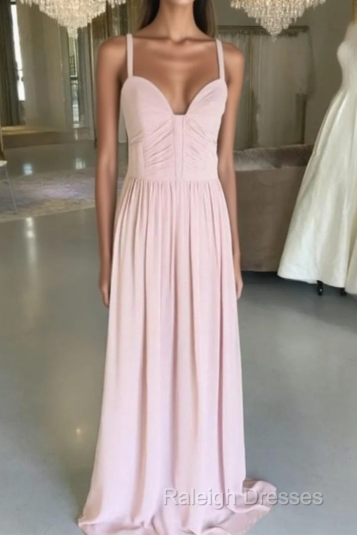 Spaghetti Straps Long Chiffon Ruched Sweetheart Bridesmaid Dress Main image