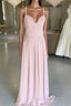 Spaghetti Straps Long Chiffon Ruched Sweetheart Bridesmaid Dress