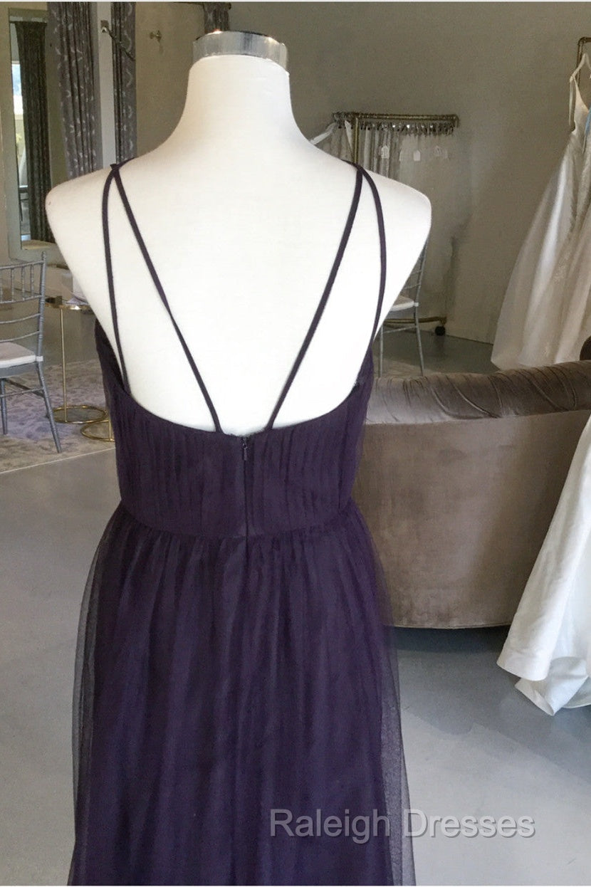 Sexy Spaghetti Straps Long Tulle Cross Back Bridesmaid Dresses Secondary image