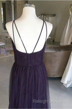 Sexy Spaghetti Straps Long Tulle Cross Back Bridesmaid Dresses
