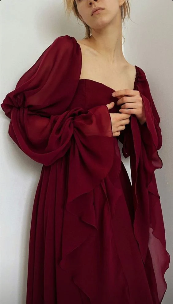 Square Neckline Chiffon Prom Dresses Long 21Th Birthday Outfit