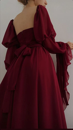 Square Neckline Chiffon Prom Dresses Long 21Th Birthday Outfit