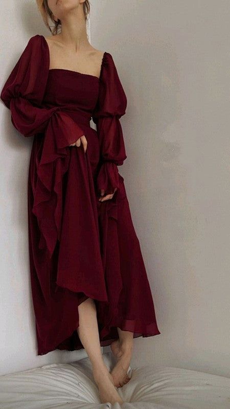 Square Neckline Chiffon Prom Dresses Long 21Th Birthday Outfit