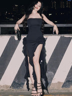 Sexy Strapless Black Prom Evening Dress