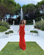 Red Backless Prom Dresses Long With Ruffle