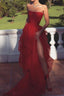 Strapless Layered Red Prom Dress Long With High Slit Red Prom Dress Prom Dress