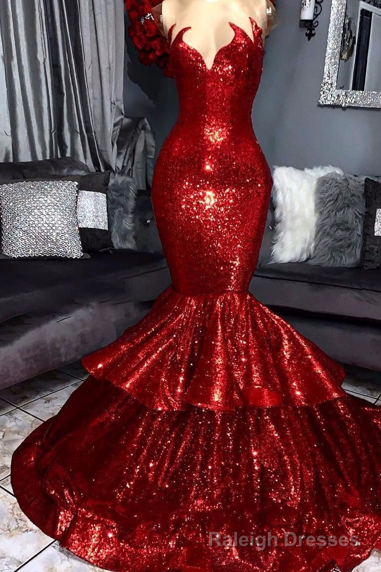 Sexy Strapless Mermaid Red Prom Dress Sequins Long Main image