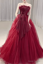 Sexy Strapless Red Prom Dresses Long Prom Dresses