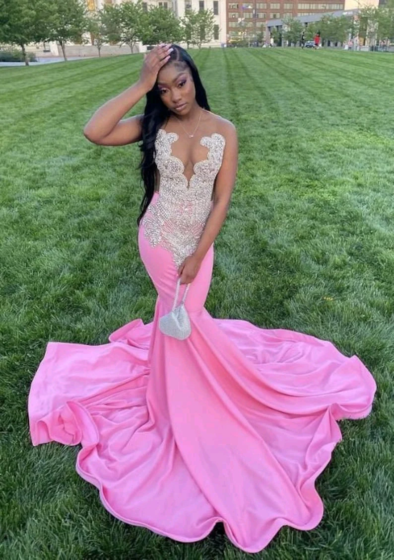 Pink Long Mermaid Prom Dress ,Elegant Evening Dress