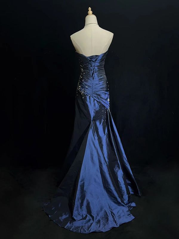 Sweetheart Sleeveless Mermaid Satin Long Navy Blue Prom Dress Secondary image