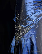 Sweetheart Sleeveless Mermaid Satin Long Navy Blue Prom Dress