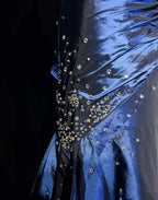 Sweetheart Sleeveless Mermaid Satin Long Navy Blue Prom Dress