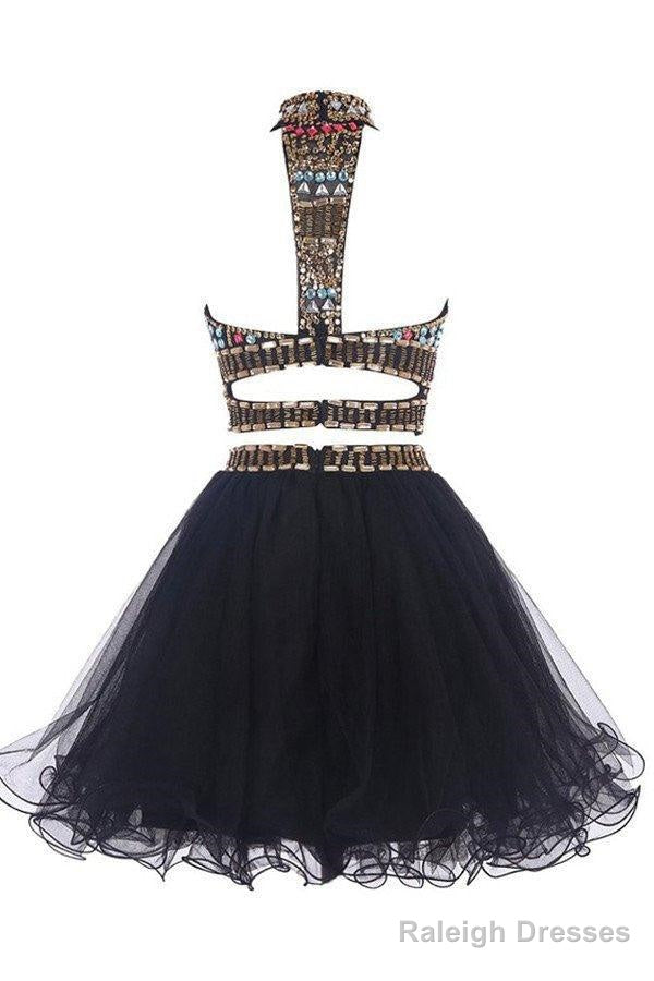 Sexy Two Pieces Backless Black Homecoming/Prom Dresses