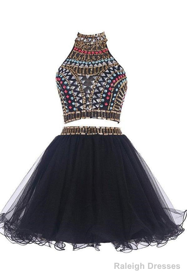 Two Pieces Backless Black Homecoming/Prom Dress