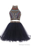 Two Pieces Backless Black Homecoming/Prom Dress