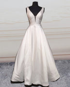 Sexy V Neck Open Back Wedding Dress Satin