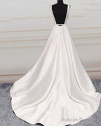 Sexy V Neck Open Back Wedding Dress Satin