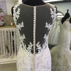 V Neck Organza Ruffles Mermaid Wedding Dress Lace