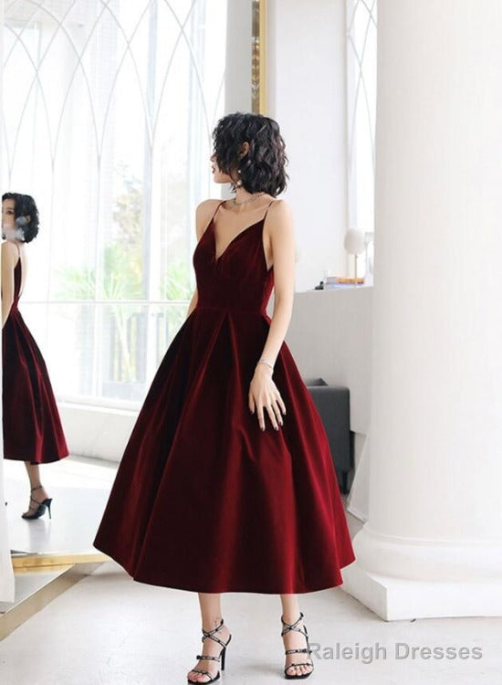 Sexy Velvet Dark Red Backless Straps Wedding Party Dress, Burgundy Short Prom Dresses Main image