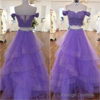 Violet Purple Prom Dress Two Piece A-Line Off The Shoulder
