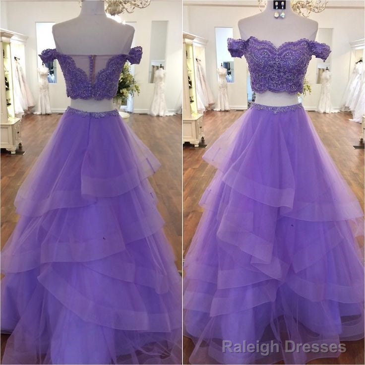 Violet Purple Prom Dress Two Piece A-Line Off The Shoulder