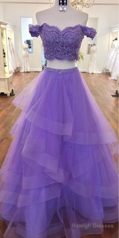 Sexy Violet Purple Prom Dresses Two Piece A Line Off The Shoulder Main image