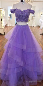 Violet Purple Prom Dress Two Piece A-Line Off The Shoulder