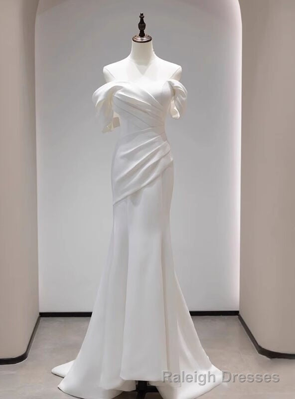 Sexy White Mermaid Off the Shoulder Pleats Wedding Dress Main image