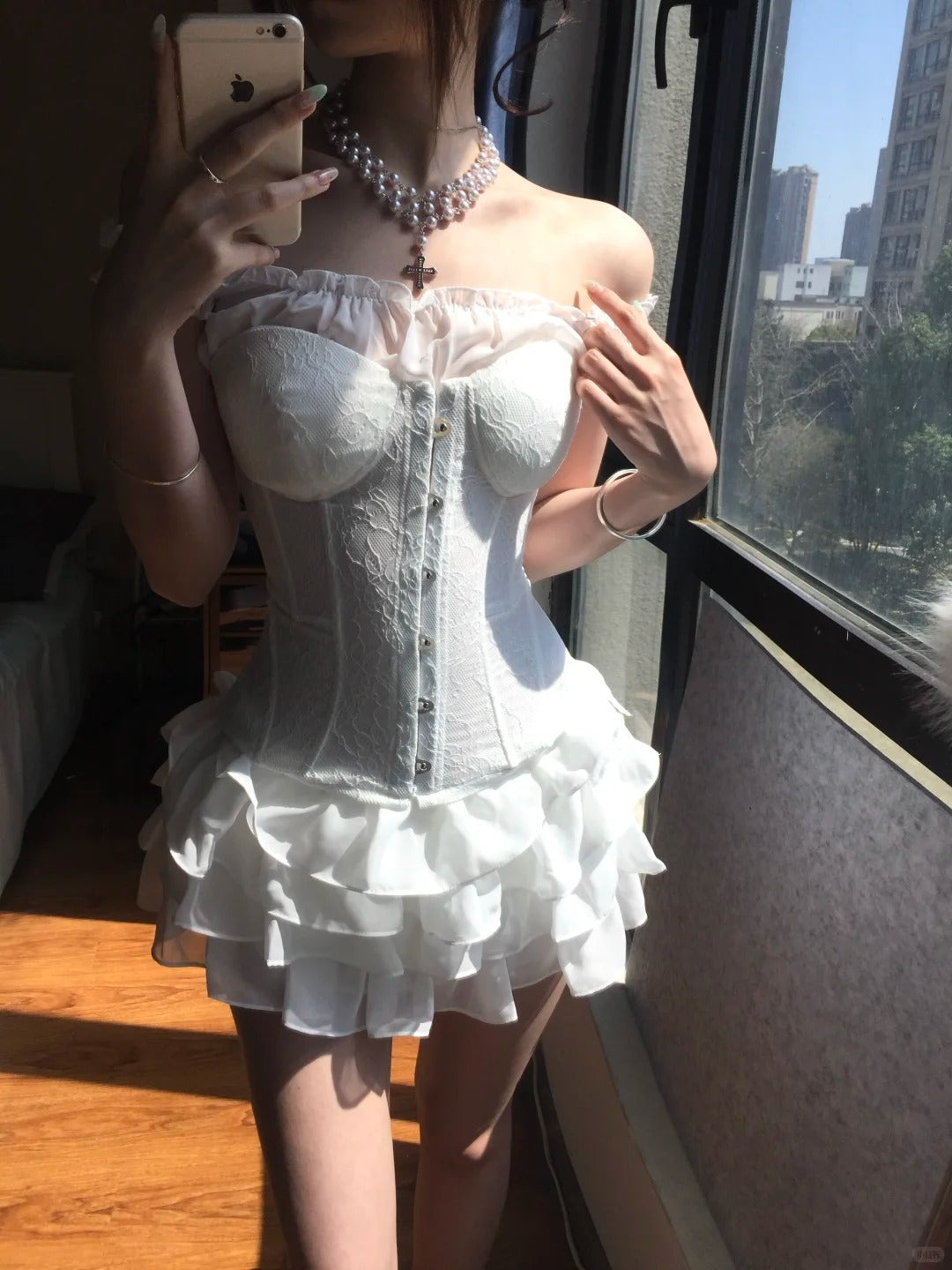 Sexy White Off Shoulder Corset Ruffled Mini Homecoming Dress Secondary image
