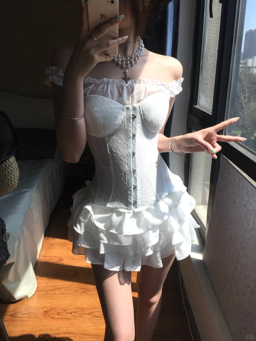 Sexy White Off Shoulder Corset Ruffled Mini Homecoming Dress