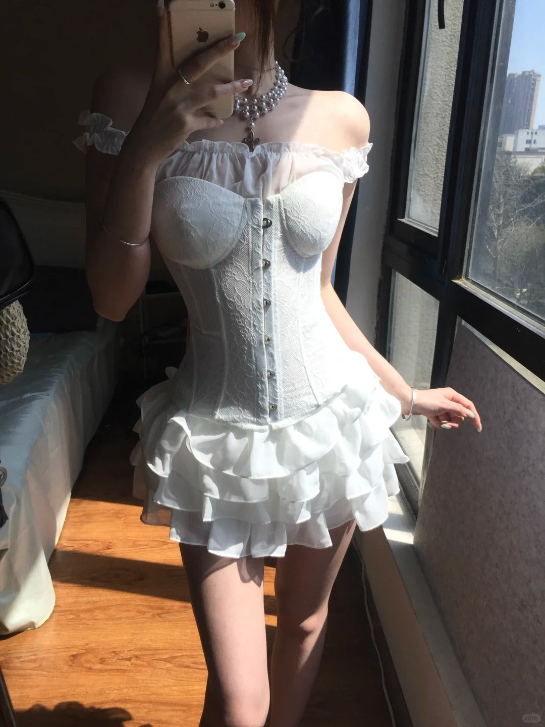 Sexy White Off Shoulder Corset Ruffled Mini Homecoming Dress Main image