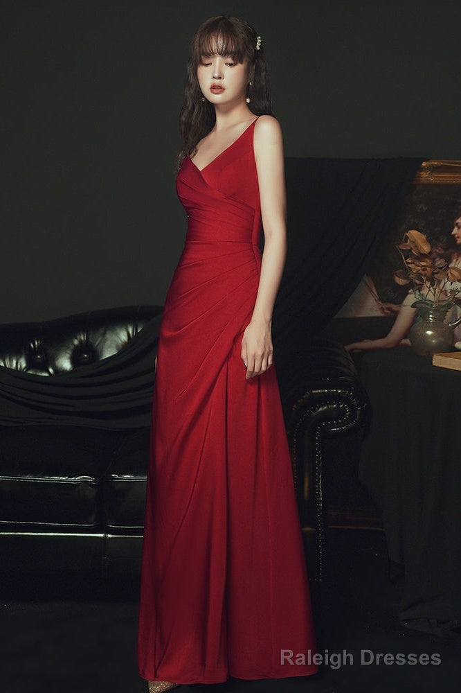 Wine Red Satin Straps Long Prom Dresses Charming Dark Red Prom Dress