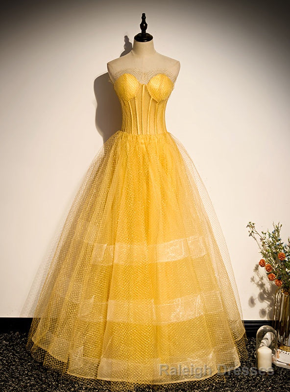 Sexy Yellow Tulle Strapless Prom Dress Main image