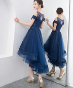 Dark Blue Lace Tulle Short Prom Dress Homecoming Dress