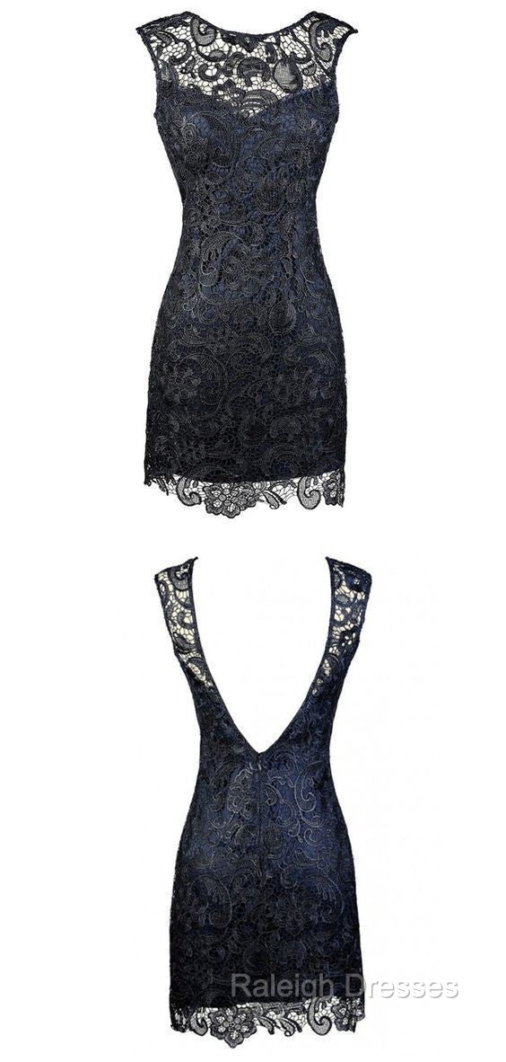 Sheath Bateau Backless Short Homecoming Navy Blue Lace Mother Of The Bride Dress