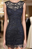 Sheath Bateau Backless Short Homecoming Navy Blue Lace Mother Of The Bride Dress