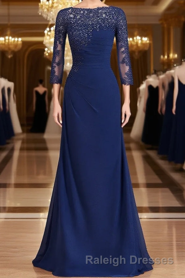 Sheath/Column Bateau Floor-Length Chiffon Mother of the Bride Dresses With Appliques Lace