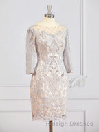 Sheath/Column Bateau Short/Mini Chiffon Mother of the Bride Dresses With Appliques Lace