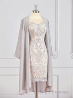 Sheath/Column Bateau Short/Mini Chiffon Mother of the Bride Dresses With Appliques Lace