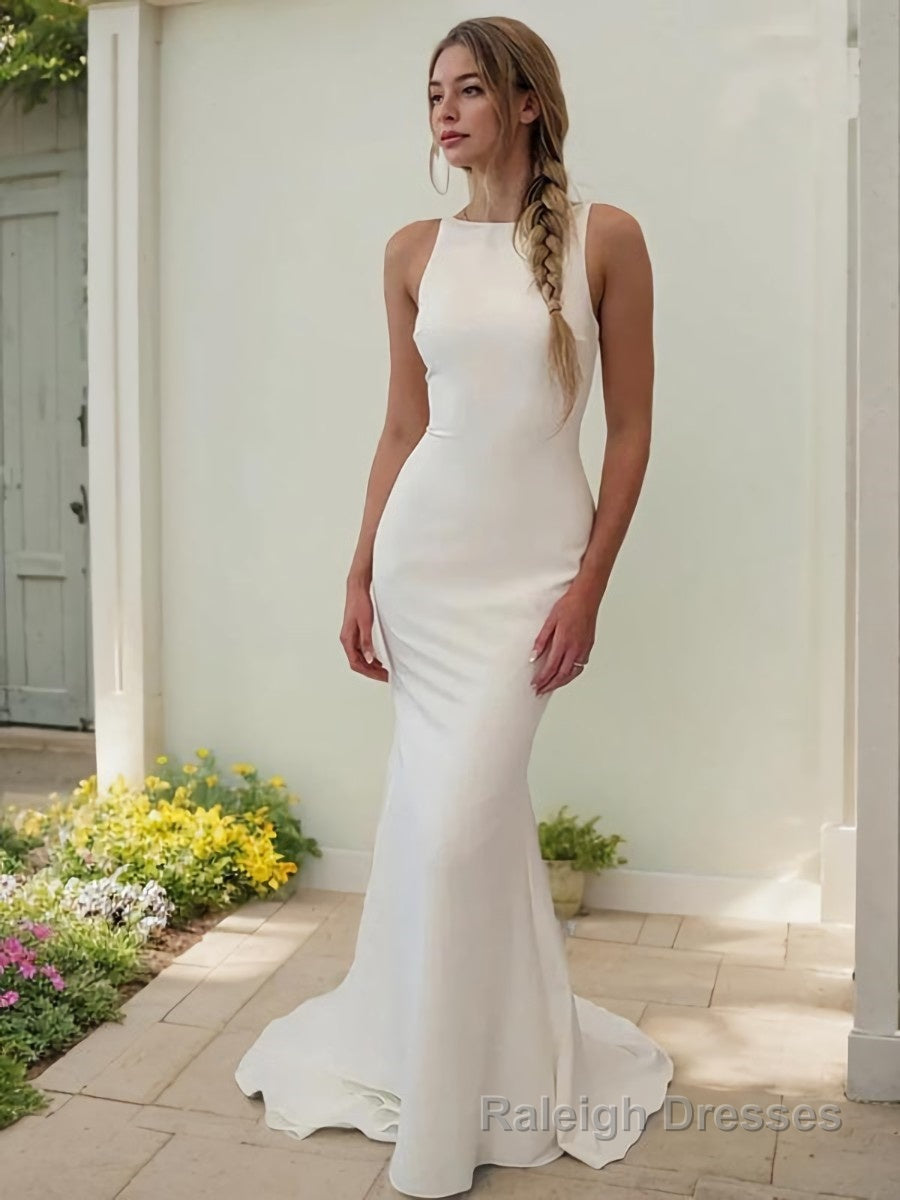 Sheath/Column Bateau Sweep Train Stretch Crepe Wedding Dresses Main image