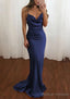 Sheath/Column Cowl Neck Spaghetti Straps Sweep Train Satin Prom Dress