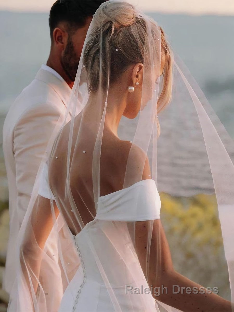 Sheath/Column Off-the-Shoulder Chapel Train Charmeuse Wedding Dresses With Leg Slit