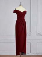 Sheath/Column Off-the-Shoulder Floor Length Stretch Crepe Mother of the Bride Dress With Ruffles