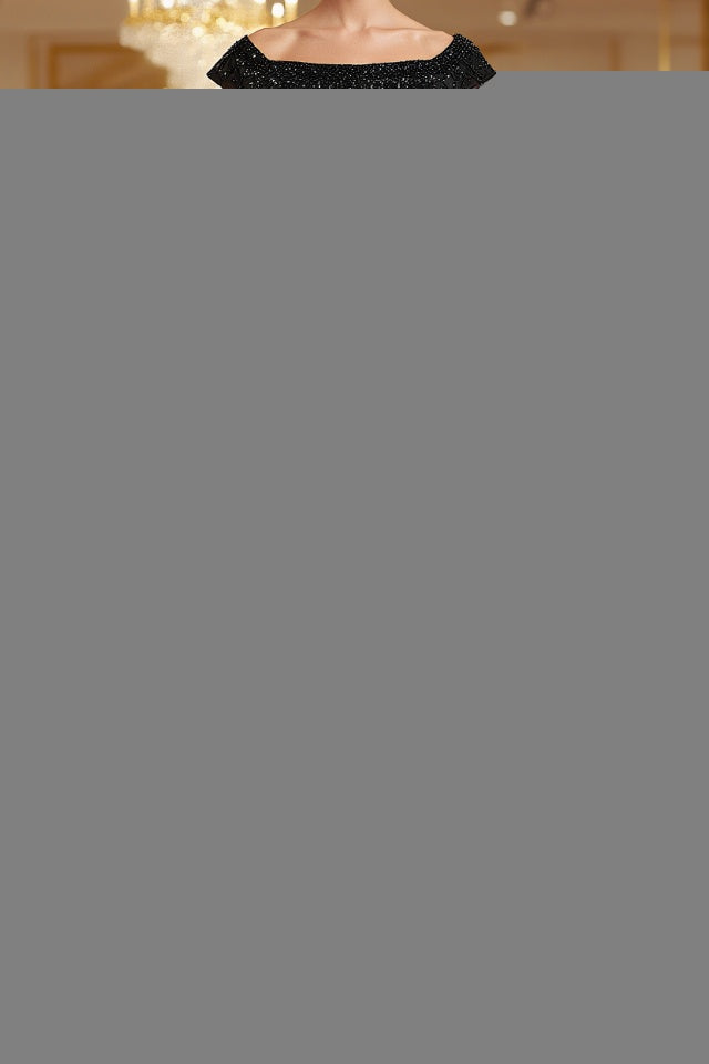 Sheath/Column Off-the-Shoulder Floor-Length Tulle Mother of the Bride Dresses With Beading Main image