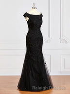 Sheath/Column Off-the-Shoulder Floor Length Tulle Mother of the Bride Dress With Beading