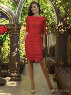 Sheath/Column Off-the-Shoulder Knee-Length Lace Mother of the Bride Dresses With Appliques Lace