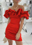 Sheath/Column Off-the-Shoulder Sleeveless Satin Short Mini Homecoming Dress With Ruffles