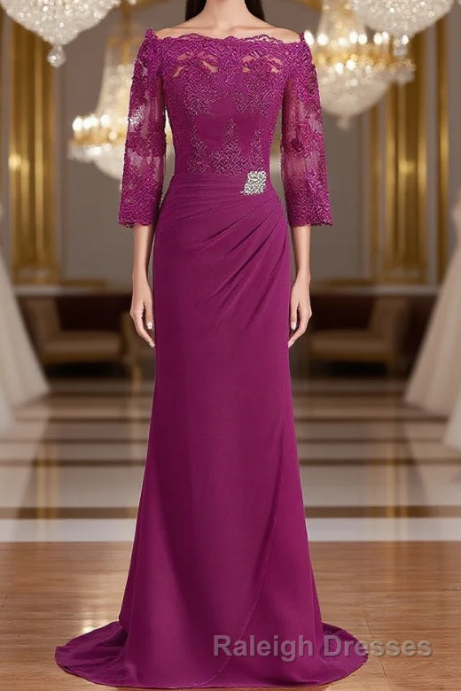 Sheath/Column Off-the-Shoulder Sweep Train Mother of the Bride Dresses With Appliques Lace Main image